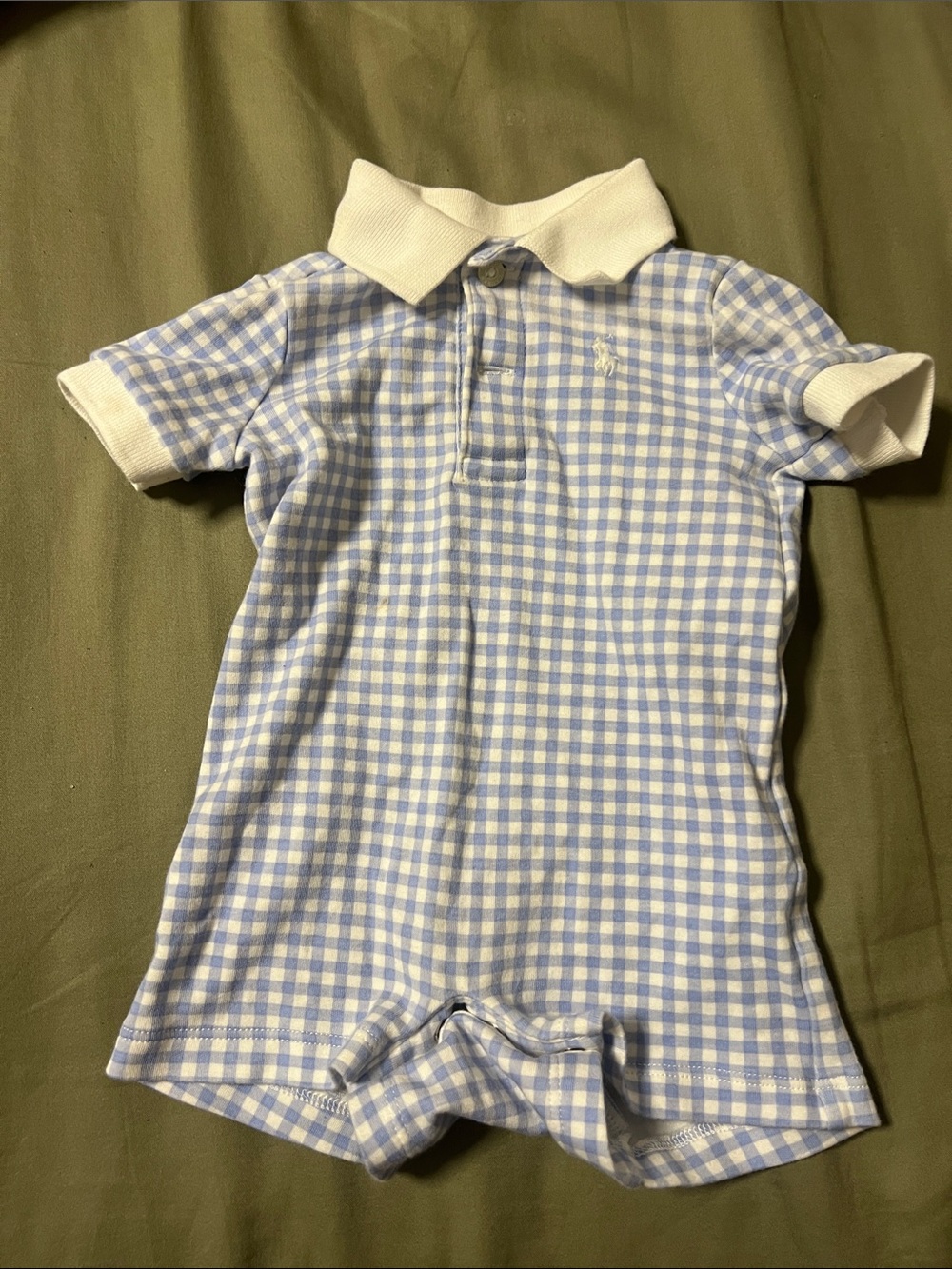 Polo Ralph Lauren Baby Blue Gingham Polo Romper